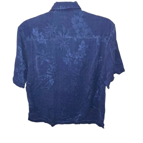 Jamaica Jaxx 100% Silk Blue Short Sleeve Button Up Shirt Size Medium - Picture 2 of 5